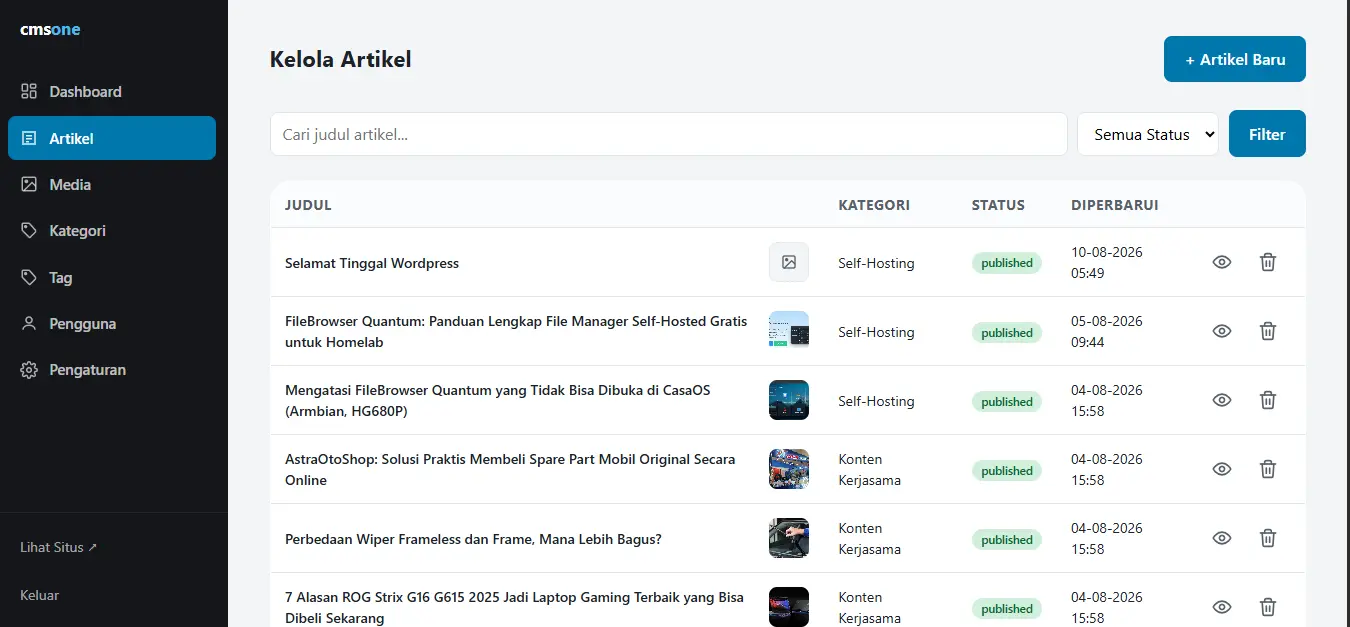CMSONE buatan mastrigus.com memakai golang