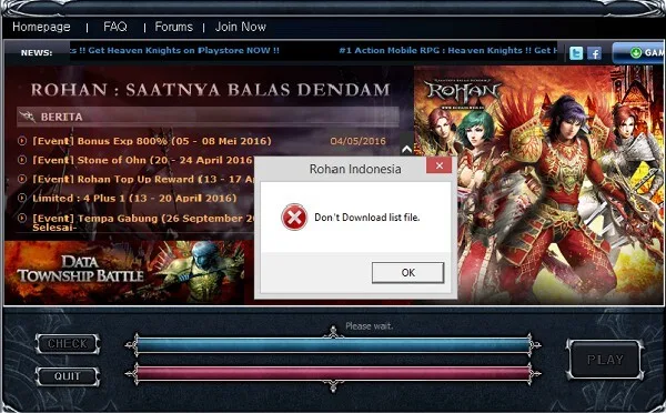 Mengatasi Don't Donwload List File pada Game Rohan Online Tanpa Instal Ulang