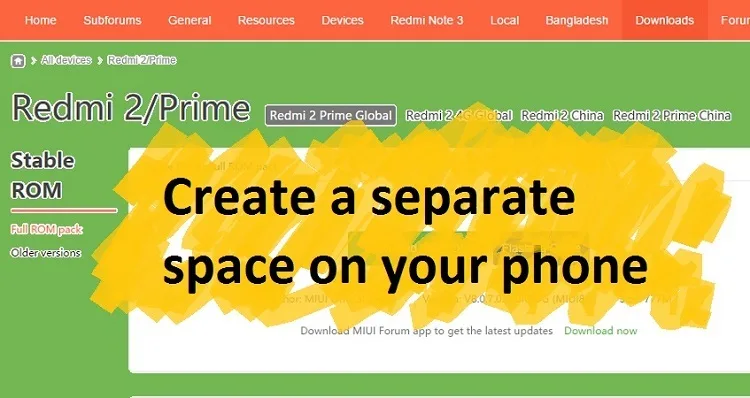 Cara Membuat Second Space / Separate Space pada Xiaomi Redmi 2/Prime