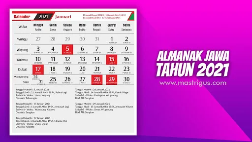 Download Kalender Jawa 2021 atau Almanak Jawa 2021 CDR