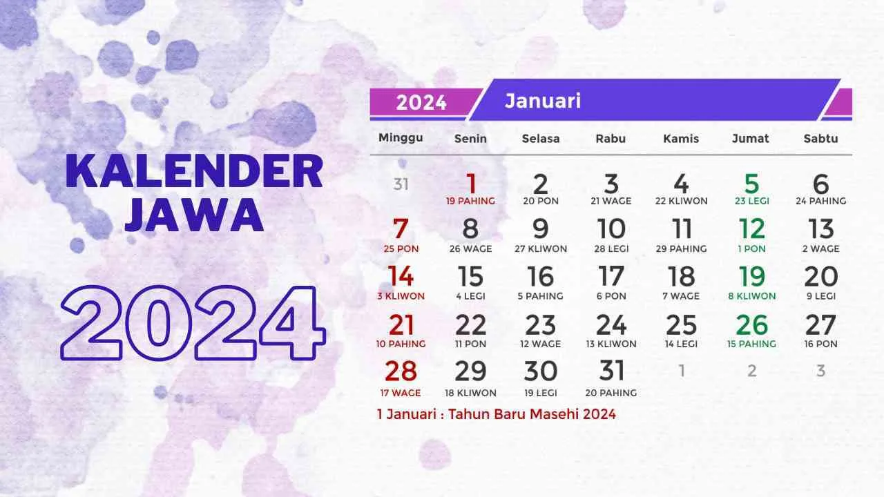 Kalender Jawa 2024, Kalender Hijriyah 2024, Kalender Masehi 2024